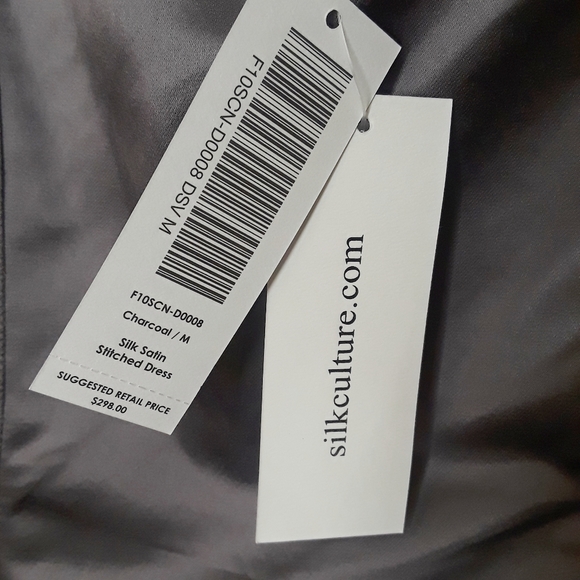 SILK CULTURE Charcoal Silk Satin Stitched Gray Dress Medium NWT - Picture 2 of 11